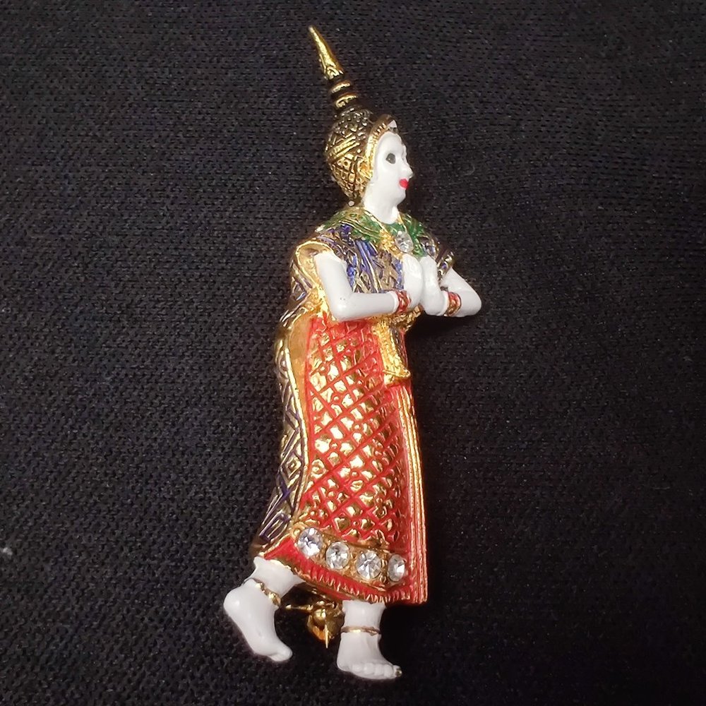 Vintage Enamel Siam Dancer Figural Brooch Pin